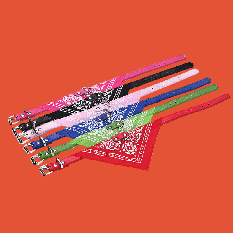 Dog PU Collar Print Triangle Scarf