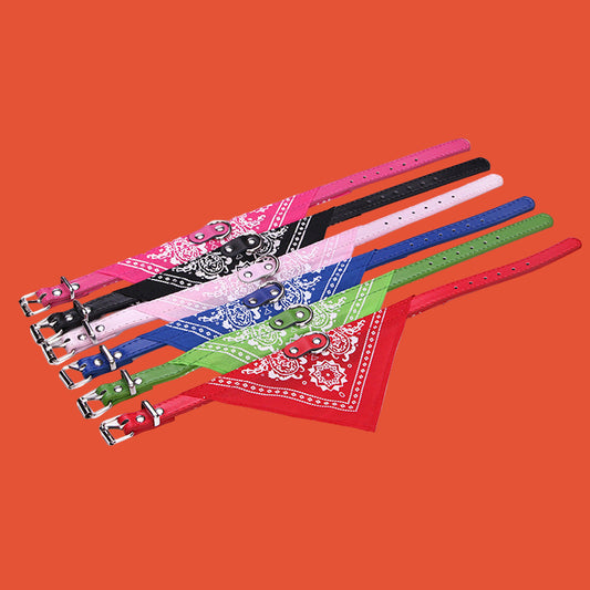 Dog PU Collar Print Triangle Scarf