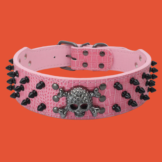 Skull Pet Collar Round Head Nail Dog Collar