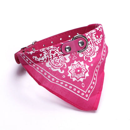 Dog PU Collar Print Triangle Scarf